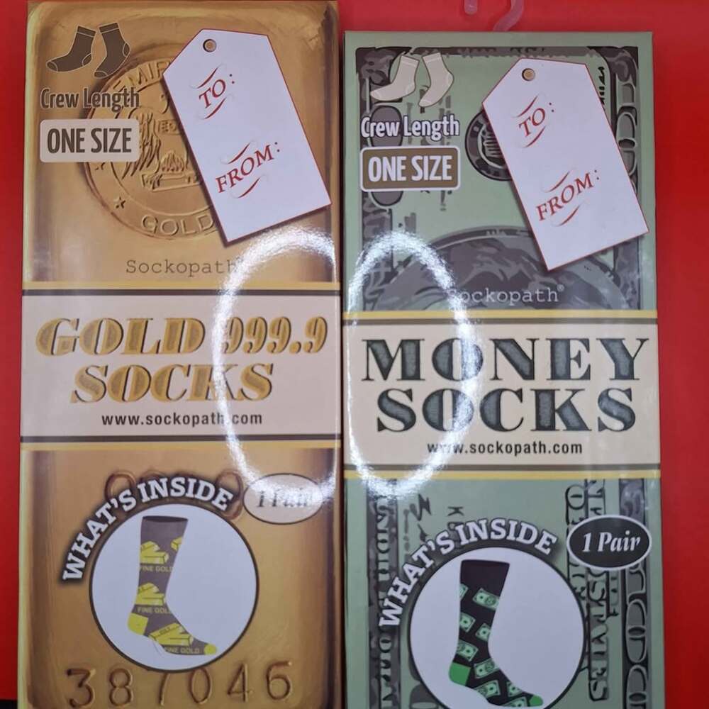 Money Socks Adult Comes with both Boxes One Size Gold Bricks and Dollar Bills